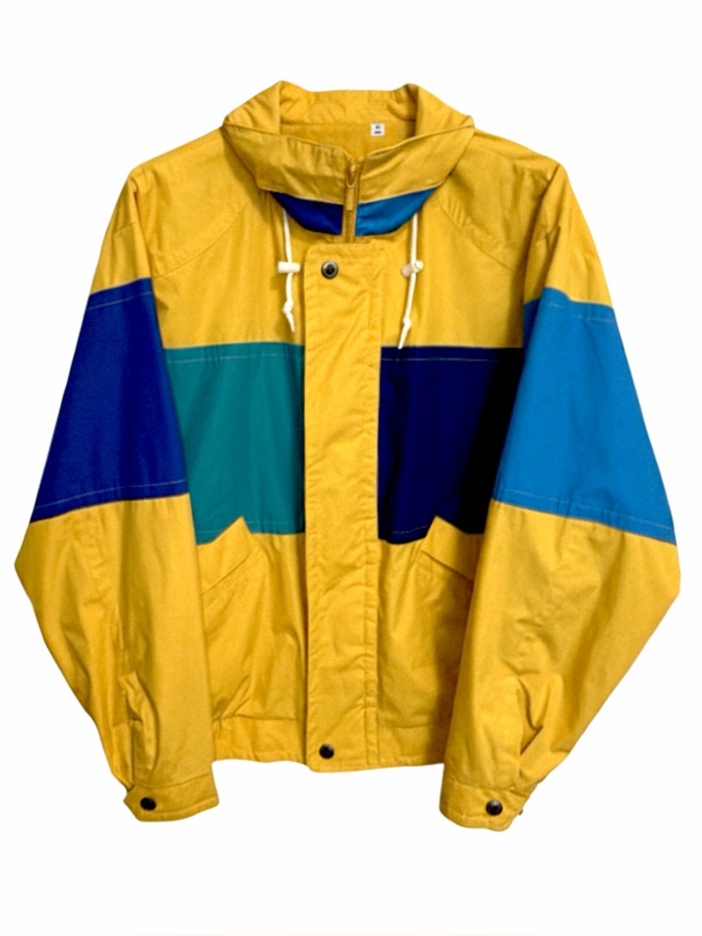 Vintage London Fog Men’s ‘Pacific’ Hooded Windbreaker | Yellow/Jade/Red | Medium